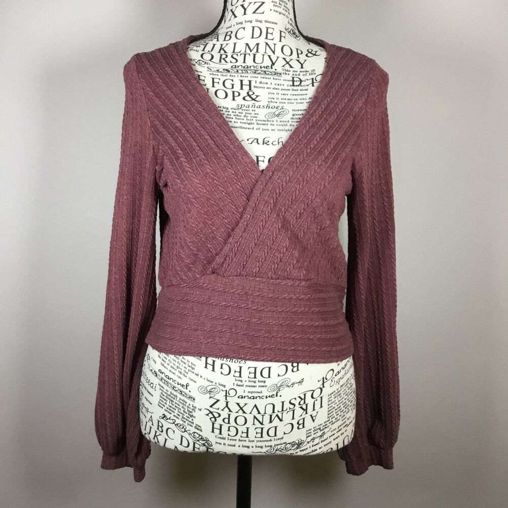 Dark pink knit wrap long sleeve stretchy top fairycore cottagecore sz M
